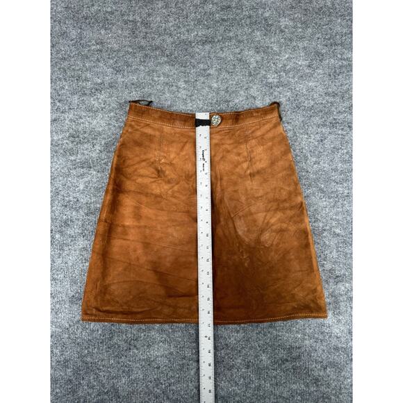 Vintage Brown Suede Leather Mini Skirt LaceUp Back Zipper Front Green Lining 70s - Picture 4 of 14